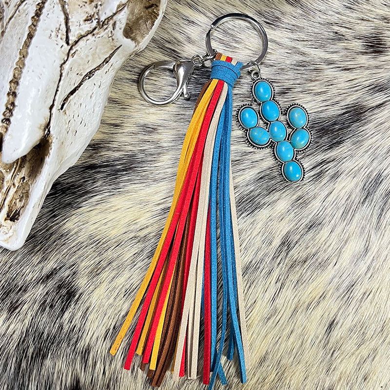 Wholesale Western Style Multicolor Tassel Turquoise Keychain